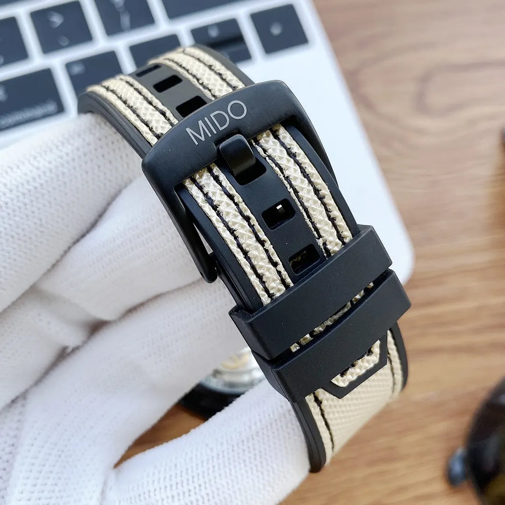 Mido Multifort Black Dial Beige Strap