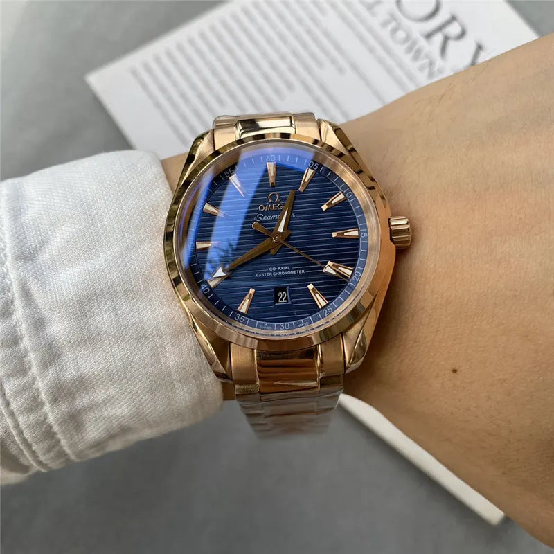 seamaster steel Omega Rose Gold Blue Dial