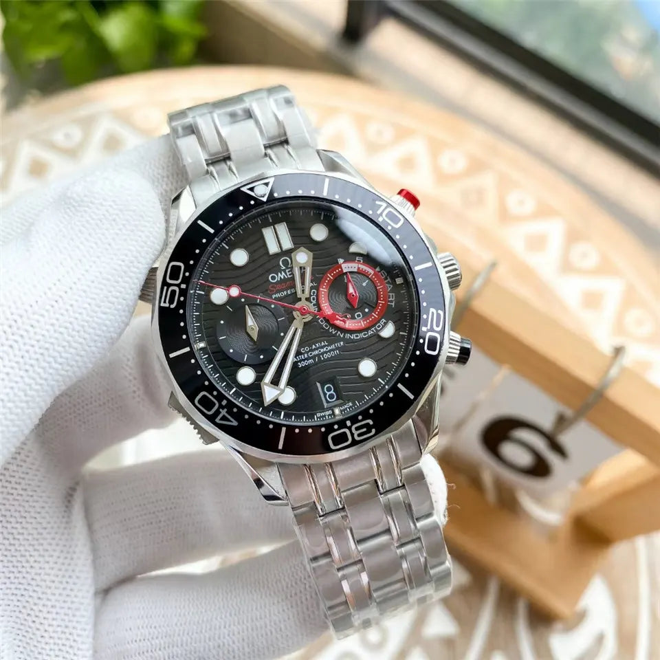 Omega Black Chronograph Steel Red