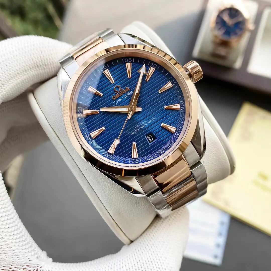 seamaster steel Omega Blue Dial Rose Gold - Hình 3