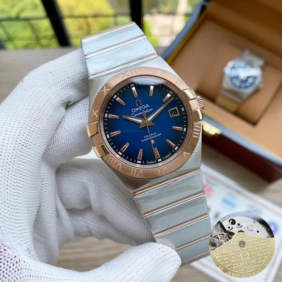 Omega Blue Dial Rose Gold constellation