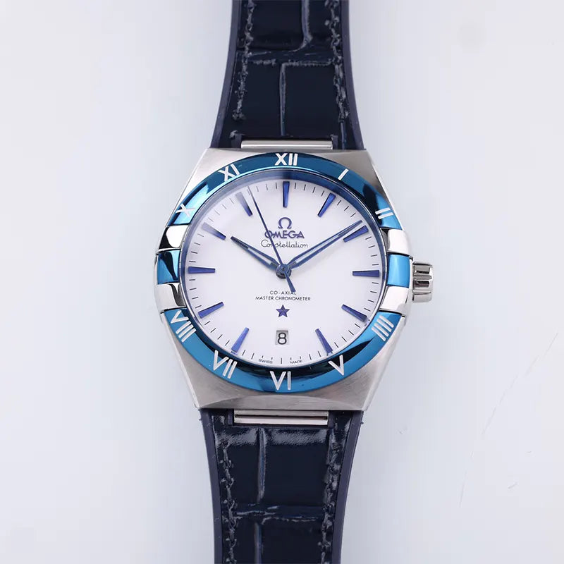 Omega Constellation White Dial Blue Leather