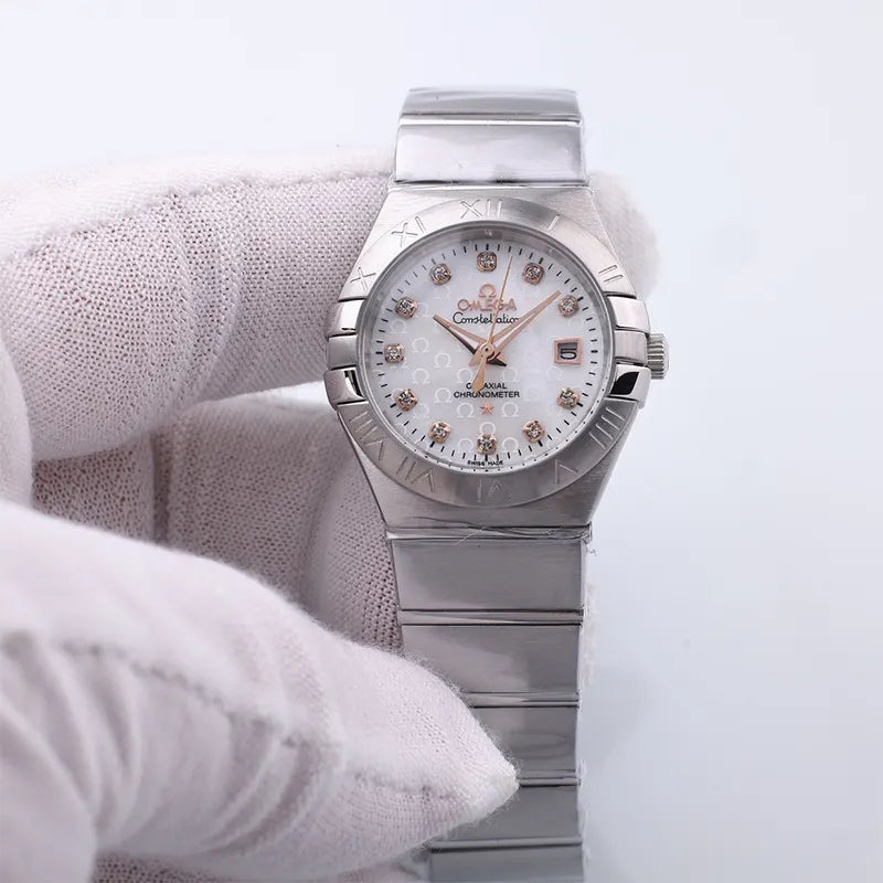 Omega Silver Diamond Watch