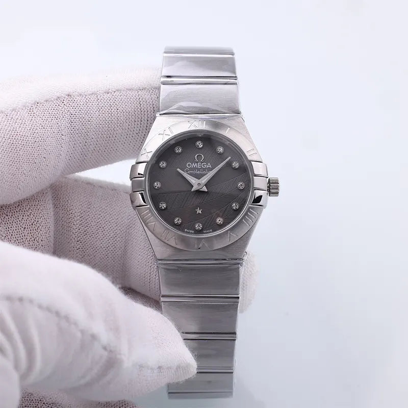 Omega Gray Diamond Steel Ladies Watch - Hình 3
