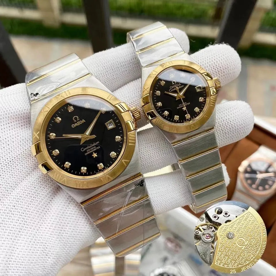constellation Omega Black Dial Diamond Bezel