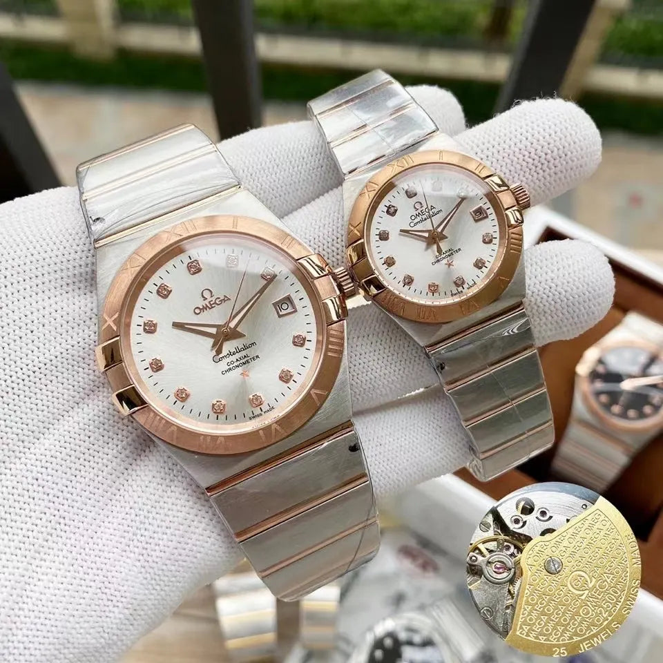 Omega Rose Gold Diamond Silver Dial