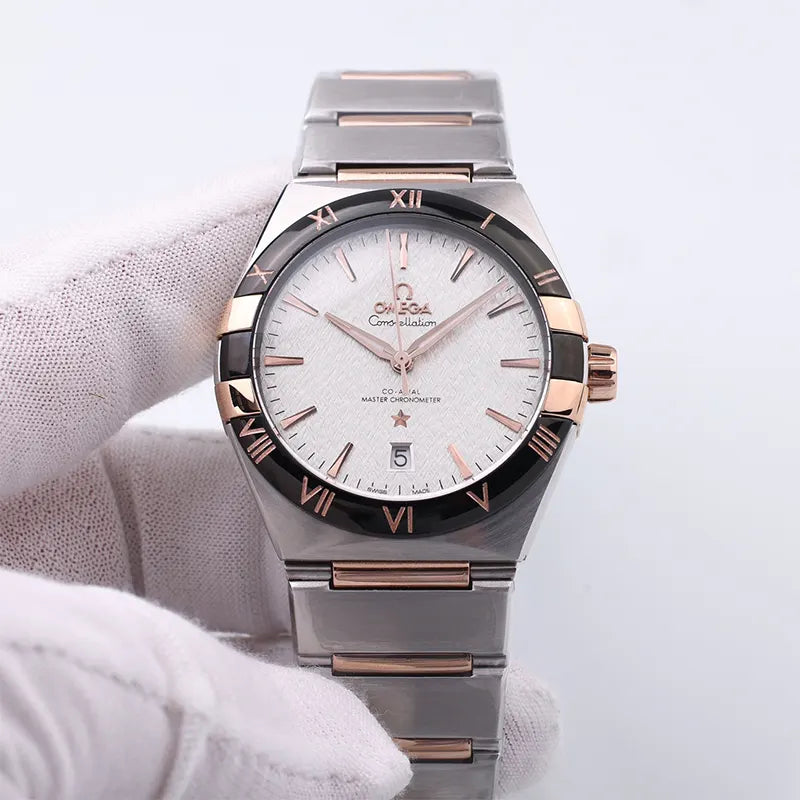 Omega Silver Rose Gold Steel