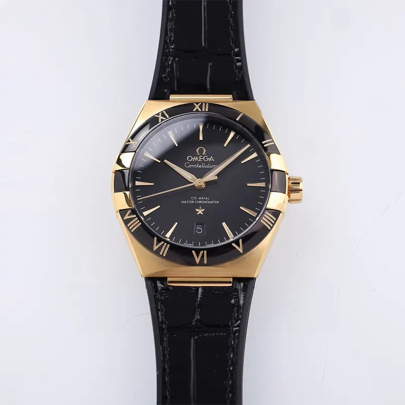 Omega Black Gold Leather Watch