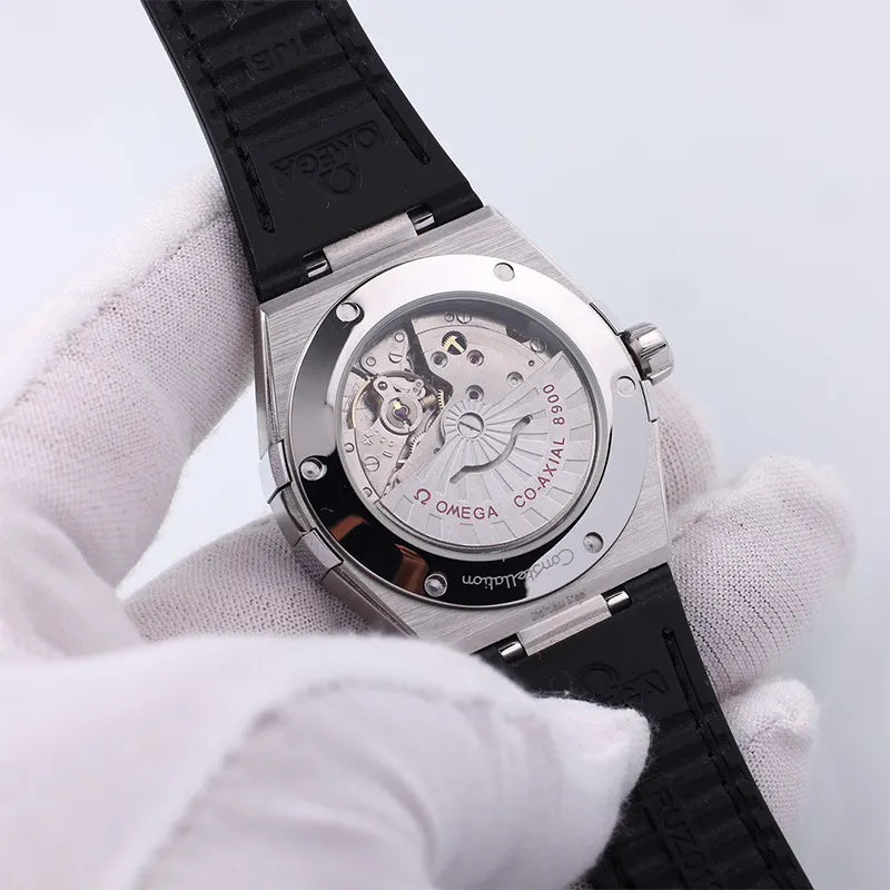 Omega Black Gold Leather Watch - Hình 4