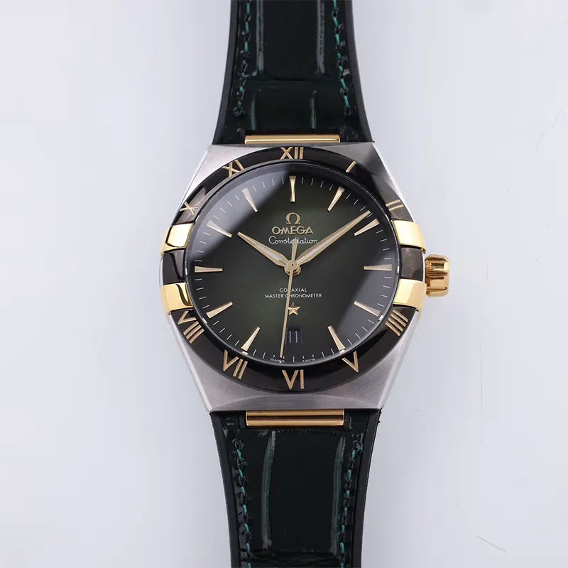 constellation Omega Green Dial Leather Watch