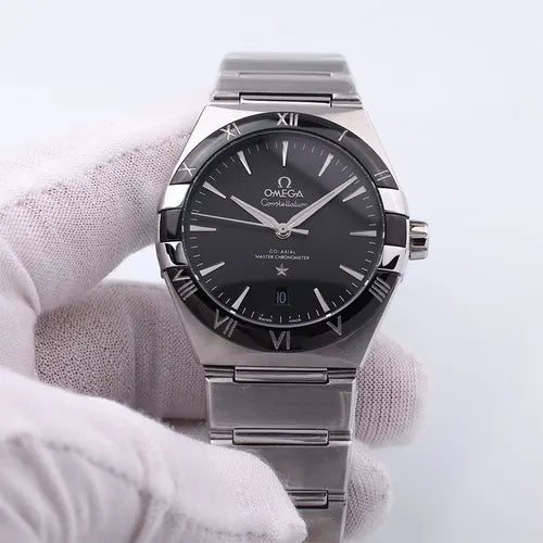 Omega Black Dial Steel Watch - Hình 3