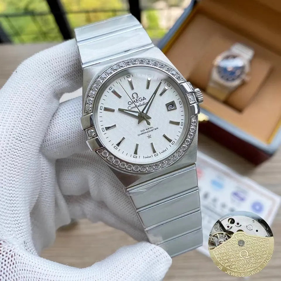 Omega Diamond Bezel Silver Dial