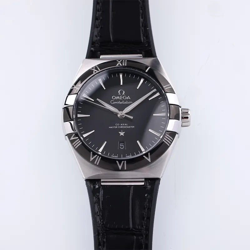 Omega Black Dial Leather Constellation