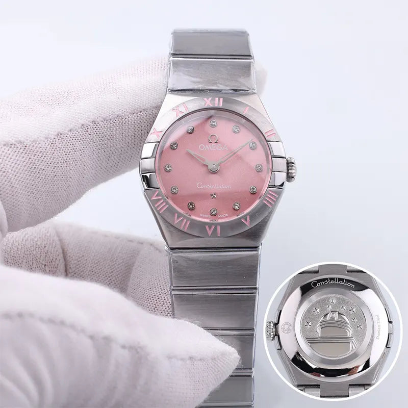 Omega Pink Dial Diamond Watch
