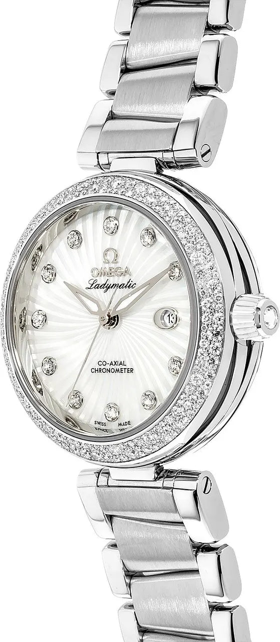 ladymatic Omega Diamond Bezel Steel Watch - Hình 2
