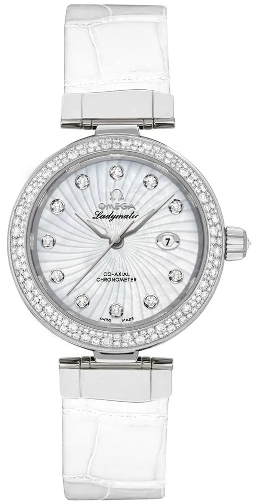 Omega Diamond White Leather Ladymatic
