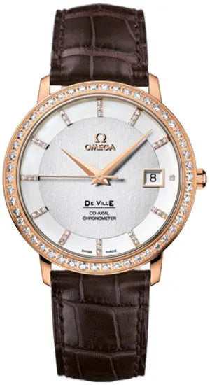 de Omega Rose Gold Diamond Leather