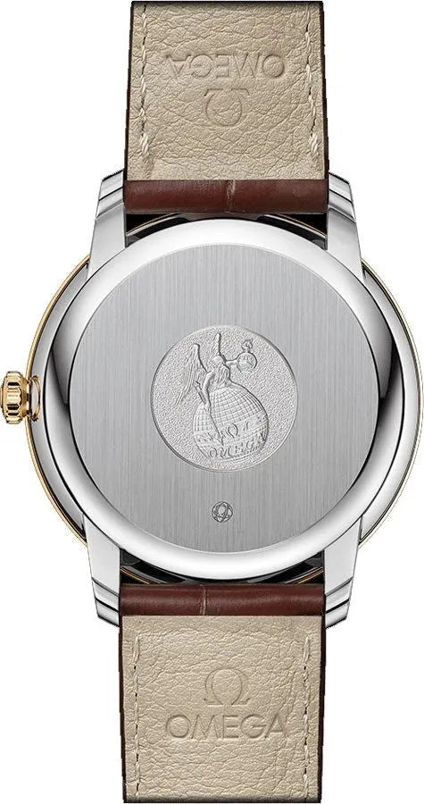 Omega Gold Dial Leather Watch - Hình 2