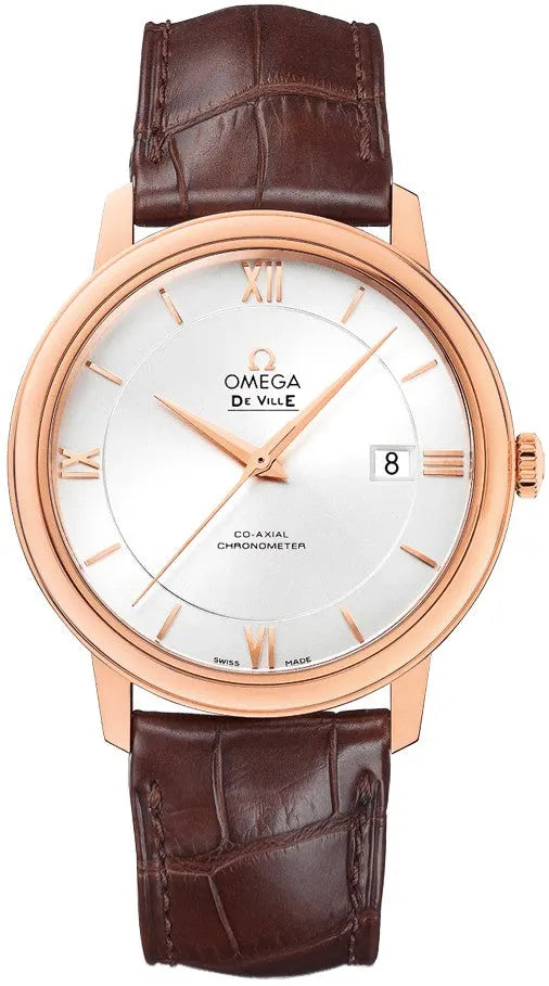 de ville Omega Rose Gold Brown Leather