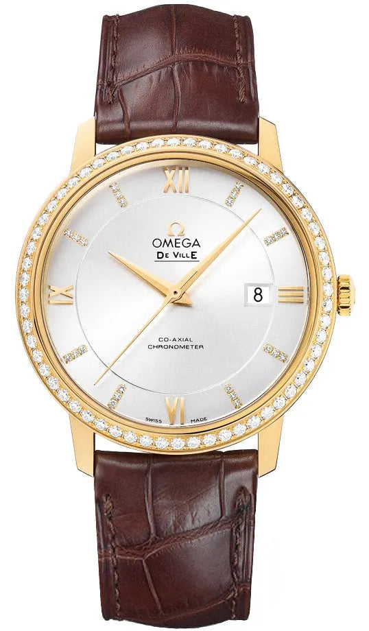 brown Omega De Ville Diamond Bezel