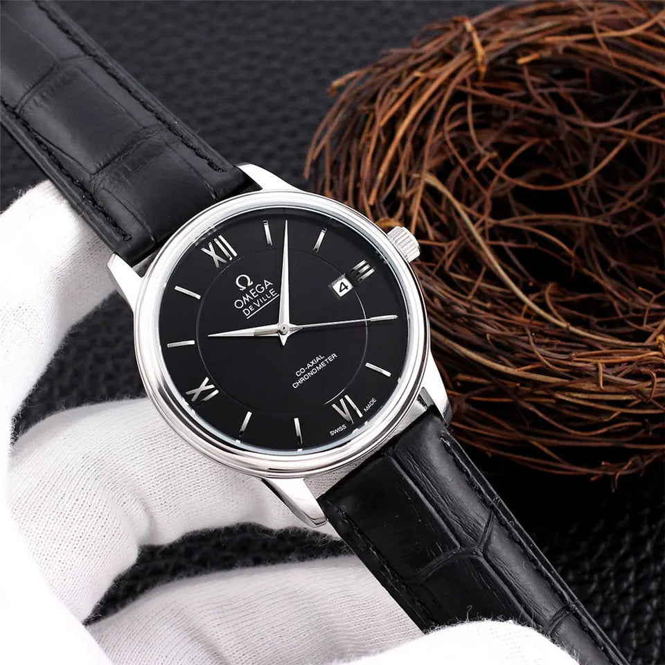 Omega De Ville Black Leather