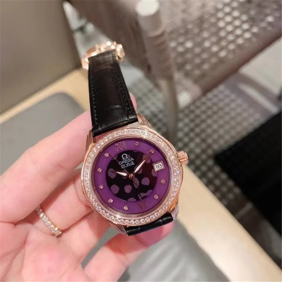 Omega Purple Diamond Leather Watch