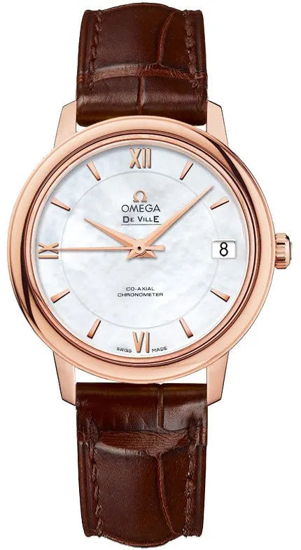 de Omega Rose Gold Brown Leather