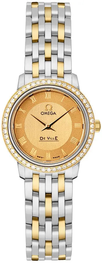 de Omega Gold Dial Diamond Bezel