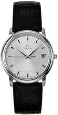 black Omega Silver Dial Leather