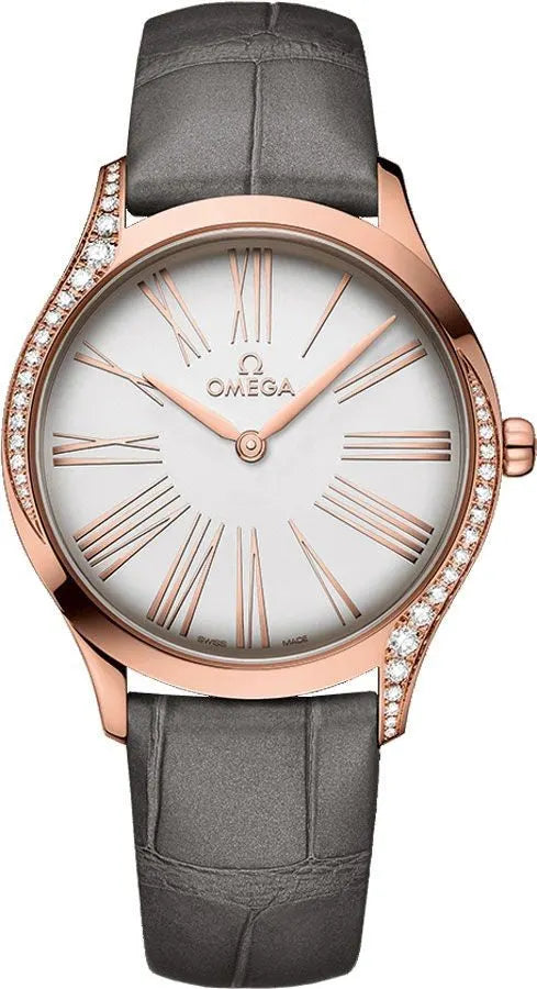 Omega Rose Gold Diamond Grey Leather