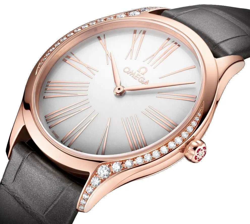 Omega Rose Gold Diamond Grey Leather - Hình 4