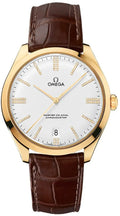 Omega Gold Leather Watch White Diamond Dial