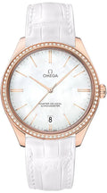 Omega Rose Gold Diamond White Leather