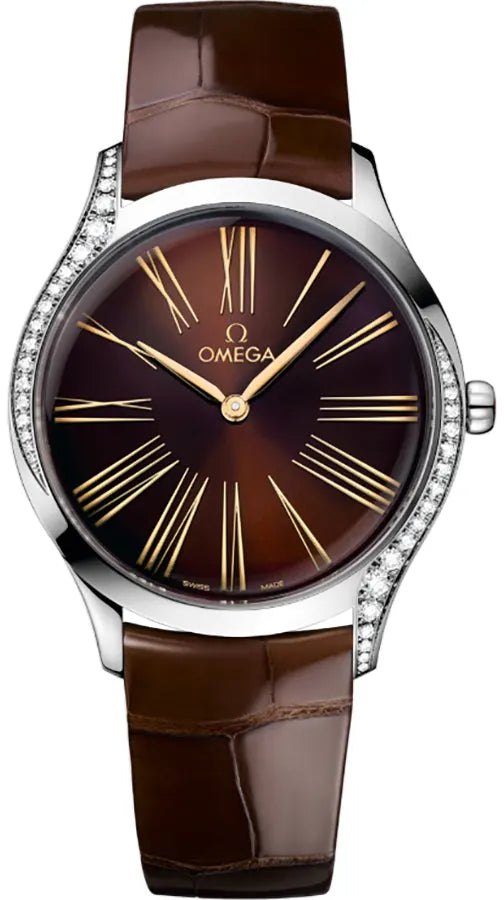 Omega Brown Diamond Leather Watch