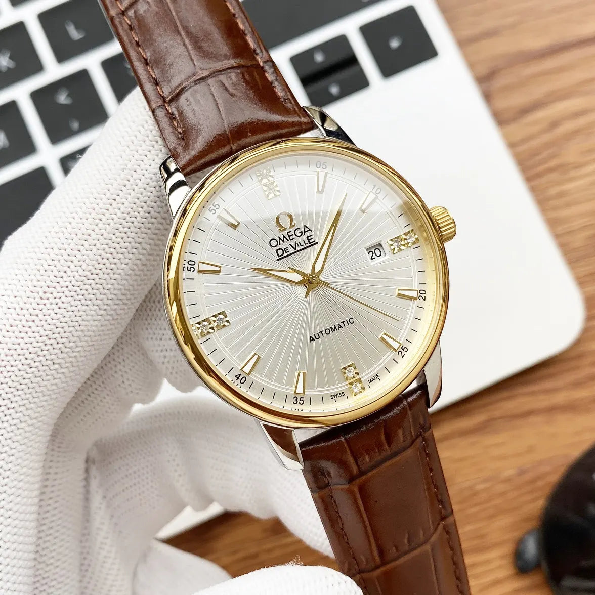 Omega De Ville Silver Dial Brown Leather