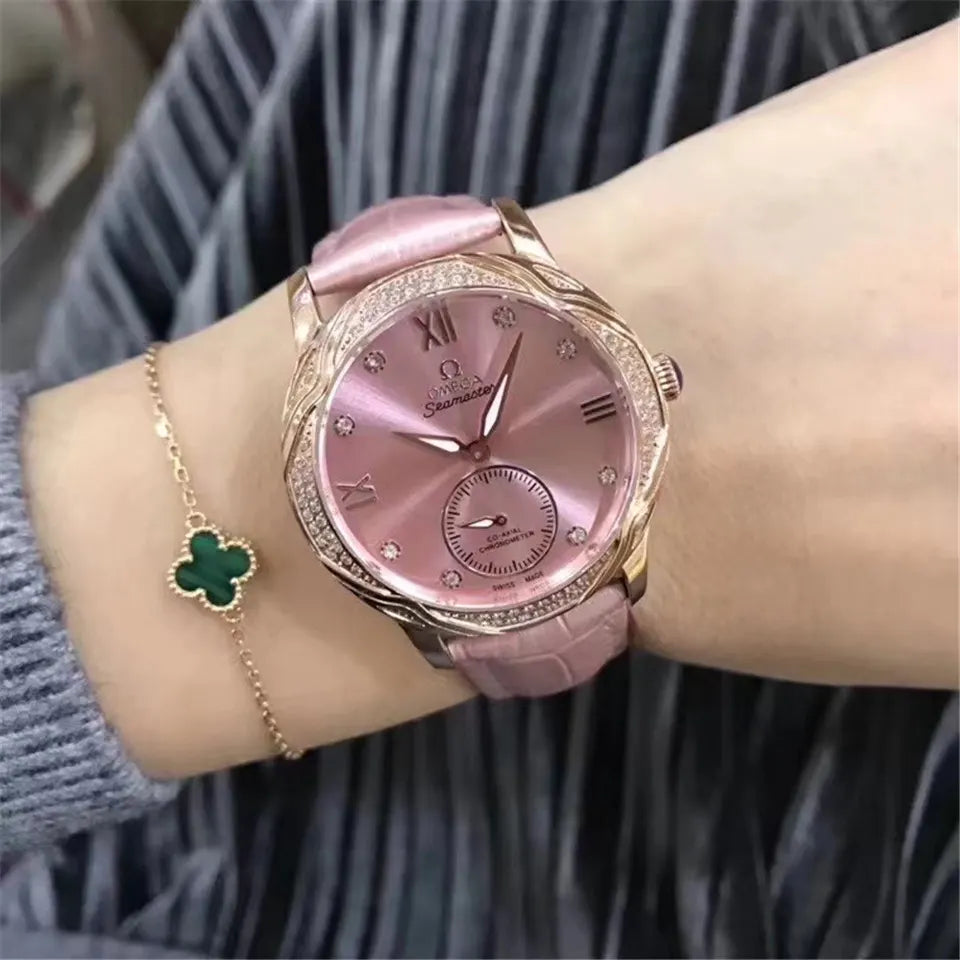 Omega Pink Leather Diamond Bezel - Hình 6