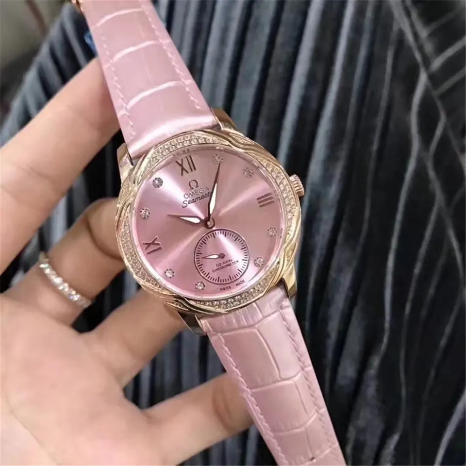 Omega Pink Leather Diamond Bezel