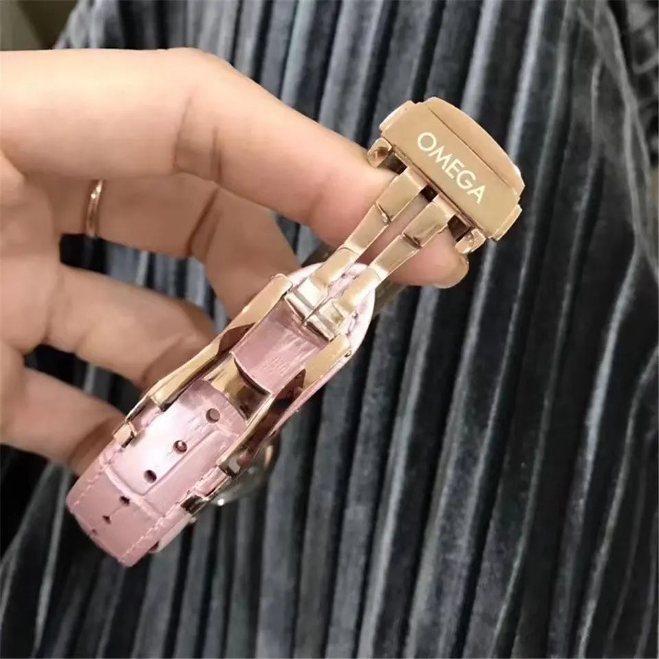 Omega Pink Leather Diamond Bezel - Hình 2