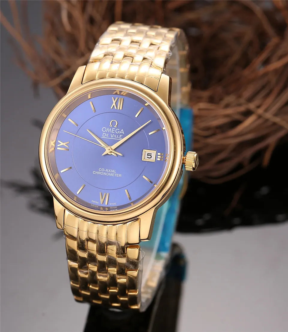 Omega Blue Dial Gold Watch