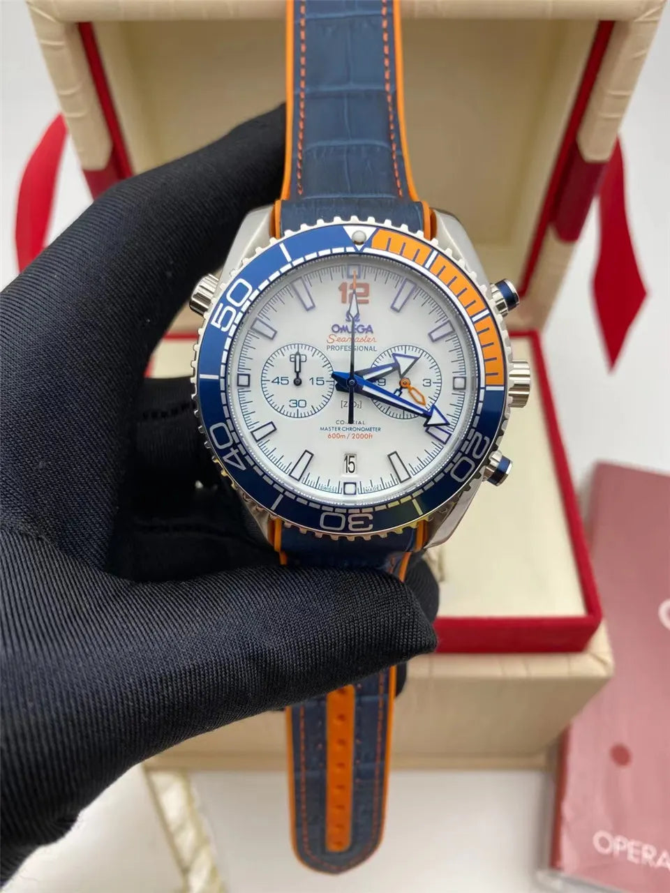 Omega White Dial Blue Orange