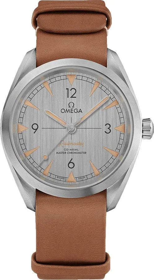 Omega Railmaster Silver Dial Brown Leather