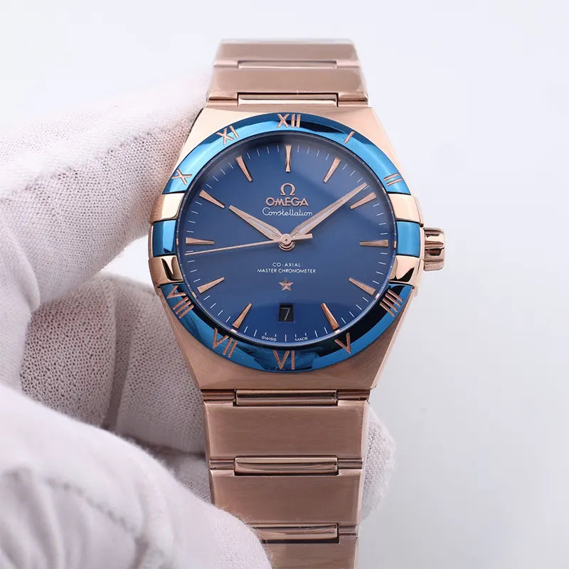 Omega Rose Gold Blue Bezel