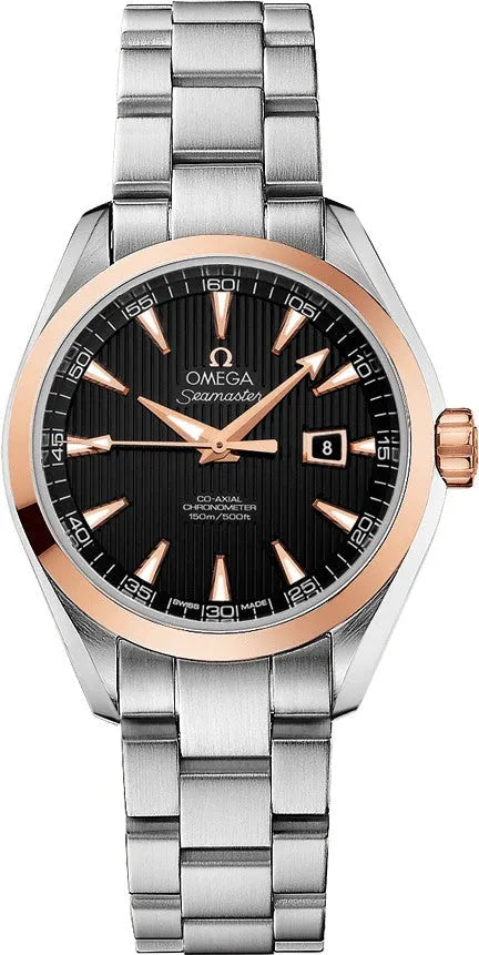 bezel Omega Seamaster Black Dial Rose Gold