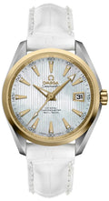 Omega White Leather Gold Bezel Diamond