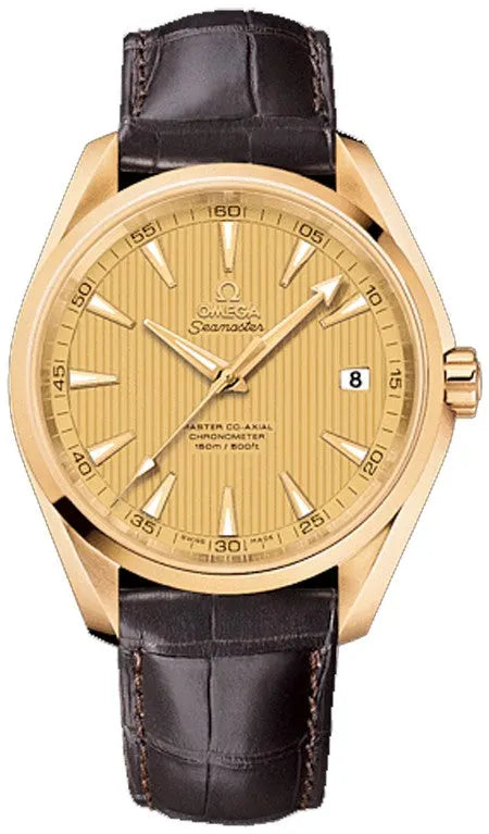seamaster Omega Gold Dial Leather Watch