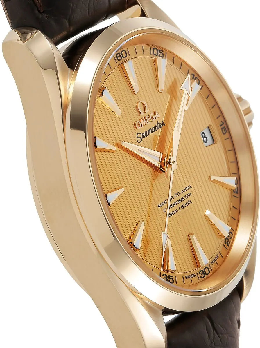 seamaster Omega Gold Dial Leather Watch - Hình 2