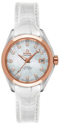 Omega White Leather Diamond seamaster rose