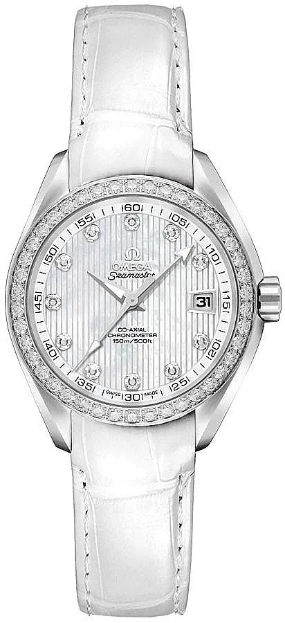 Omega Diamond White Leather Watch seamaster