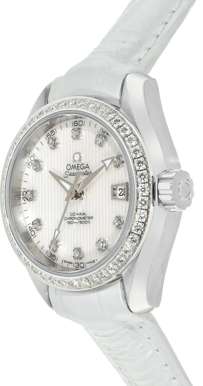 Omega Diamond White Leather Watch seamaster - Hình 2