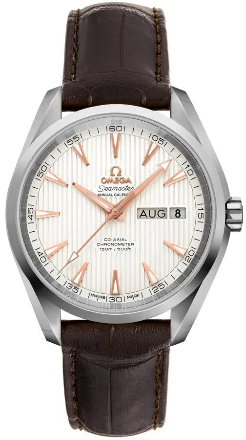 Omega White Dial Brown Leather